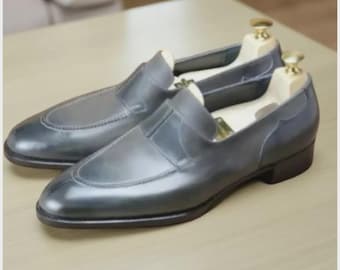 Handgemaakte grijze loafer leren mocassin kantoorschoenen heren