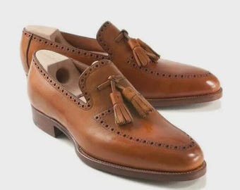 Handgefertigte Klassische Braune Lederschuhe für Herren mit Quasten Loafer-Stil für Herren