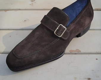 Handmade Brown Suede Single Monk Strap Shoe, Dress Shoe, Business Shoes
