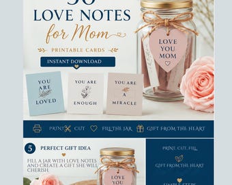 EN: 50 Love Notes for Mom Printable – Mother’s Day Gift – DIY Jar Gift Idea – Affirmation Cards – Instant Download