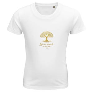 Kid's "Life is a Miracle" Golden Tree Organic Cotton T-Shirt | Eco-Friendly & Soft Tee | Unique Nature Inspired Gift