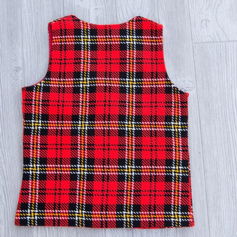 Vintage Red Plaid Vest Button Front Christmas Japan Pockets Preppy Mod Sz 10