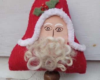 Primitive Christmas Santa Bell Ornament