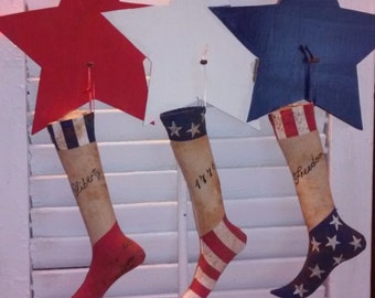 Primitive Americana Patriotic Mini Stocking Trio 1776, Freedom and Liberty