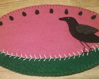 Primitive Summer Watermelon with Crow Wool Candle Mat, Vase, Candy Dish Mat