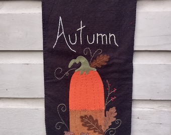 Primitive Autumn/Fall Pumpkin Wool Wall Hanging with Hanger