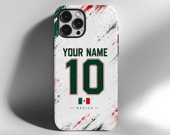 Personalized Mexico Soccer Jersey Phone Case | Custom Name & Number | iPhone 11–17 Pro Max Samsung Galaxy S25 S26 Ultra | Tough MagSafe Case