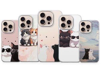 Cat Pair Phone Case Cute Kitten Cover for iPhone 17 Pro Max, 16e, 15, 14, 13 & Samsung S26 Ultra, S25 FE, A57, A56, Pixel 10, 9A