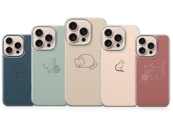 Kitten Line Art Phone Case Minimalist Cat Cover for iPhone 18 Pro Max, 17, 16, 15, Samsung S26 Ultra, S25 FE, A57, A56, Pixel 11, 10