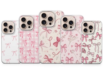 Capa de celular com laço rosa, estilo feminino, para iPhone 17 Pro Max, 16e, 15, 14, 13 e Samsung S26 Ultra, S25 FE, A57, A56, Pixel 10, 9A.