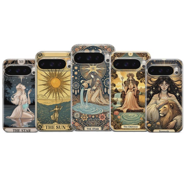 Funda mágica con diseño de cartas del Tarot para iPhone 17 Pro Max, 16e, 15, 14, 13 y Samsung S26 Ultra, S25 FE, A57, A56, Pixel 10, 9A