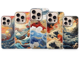 Funda para teléfono con ondas japonesas Kanagawa Wave Cover para iPhone 17 Pro Max, 16e, 15, 14, 13 y Samsung S26 Ultra, S25 FE, A57, A56, Pixel 10, 9A