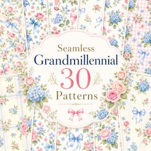 30 nahtlose Grandmillennial-Muster | Pastell Vichy-Karo Streifen Gitter Bogen Digitales Papier | Schnittmuster 300 DPI