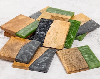 Handcrafted Scottish Nature Resin Coasters: Rustic Wood Marbling
