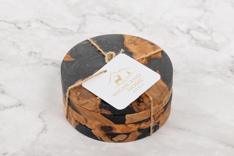 Handmade Highland Wood & Resin Coasters: Shimmering Night image 7