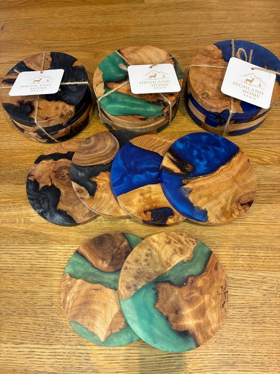 Handmade Highland Wood & Resin Coasters: Shimmering Night
