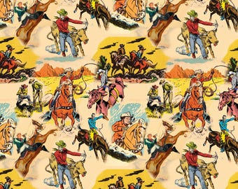 Retro Western Cowboy Fabric 100% Cotton Fabric Sold by the 1/2 Yard Minimum