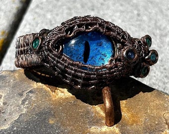 Brazalete ajustable de ojo de dragón azul, tejido con alambre
