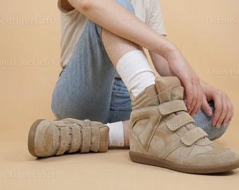 Sneakers con zeppa nascosta da donna, scarpe alte con plateau, sneakers che aumentano l'altezza, stivaletti in camoscio, moda streetwear casual