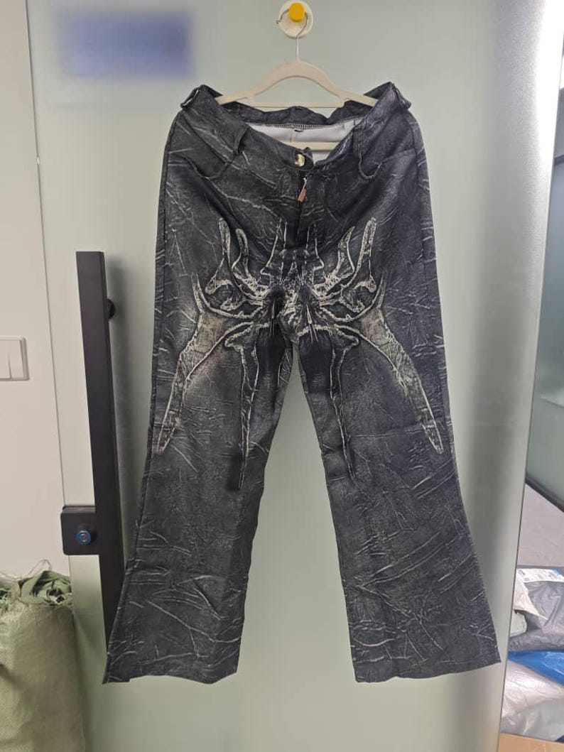 Y2K Baggy Jeans, Gothic Embroidered Wide Leg Denim, Unisex Streetwear, Vintage Hip Hop Pants, Oversized Skater Style image 5