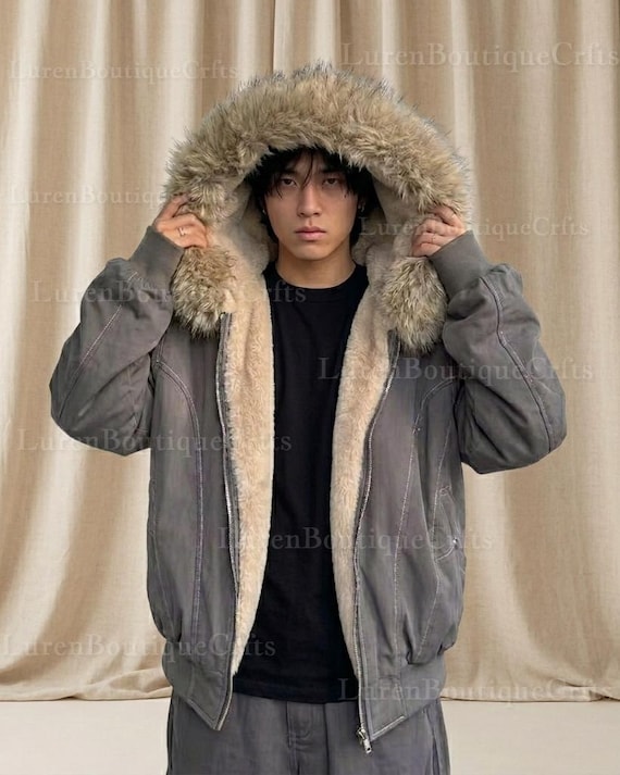 Y2K Fur Hood Jacket Women | Vintage Campus Parka Coat | Korean