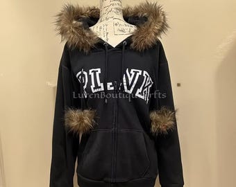 Y2K Gothic Fur Hood Zip Hoodie for Women | Vintage Retro