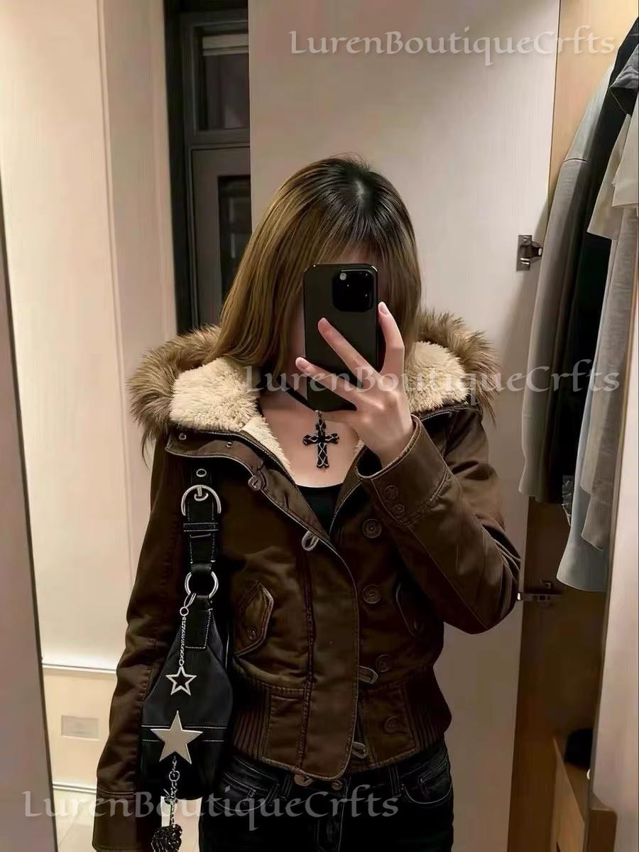 Y2K Gothic Faux Fur Jacket | Vintage Punk Winter Coat | Harajuku