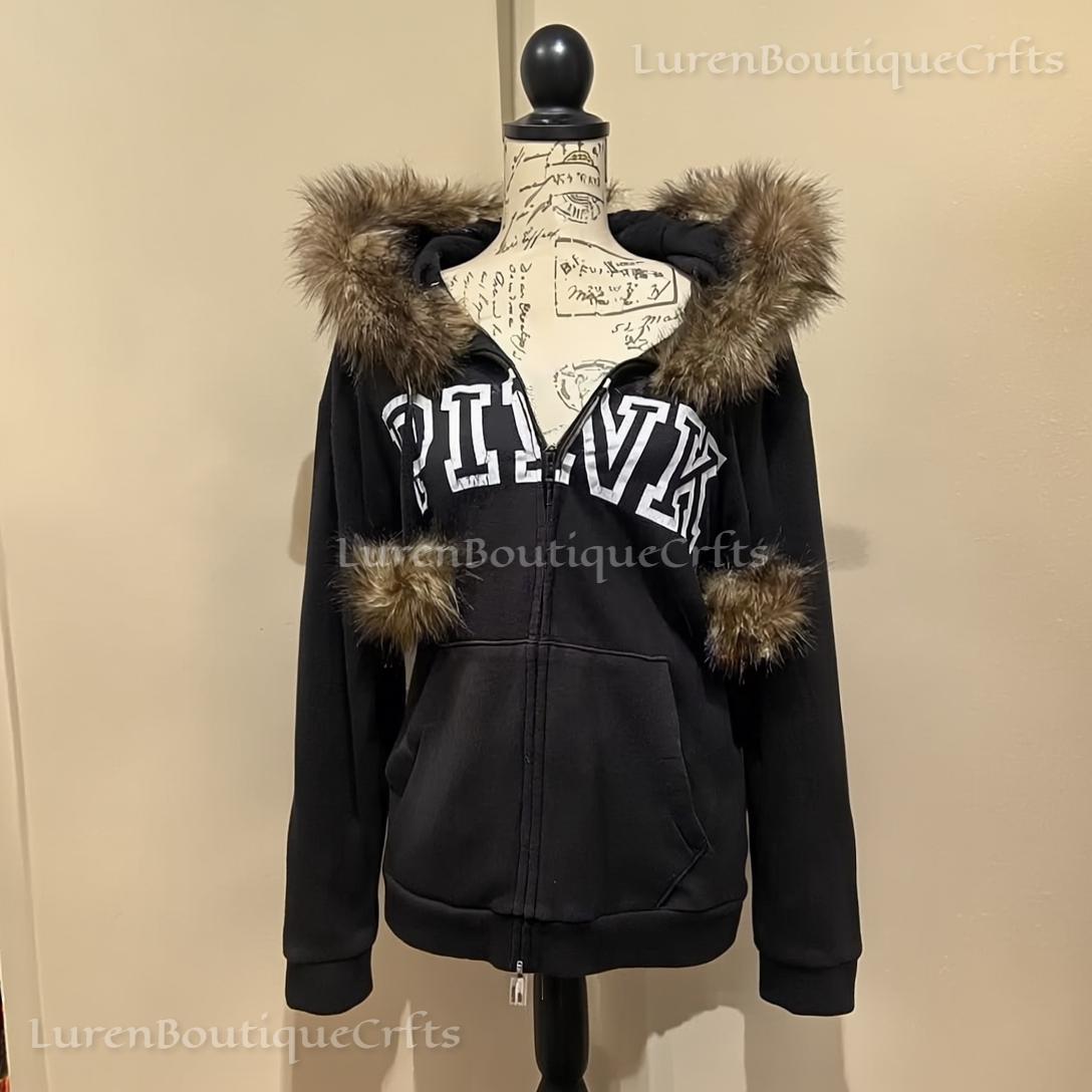 Y2K Gothic Fur Hood Zip Hoodie for Women | Vintage Retro