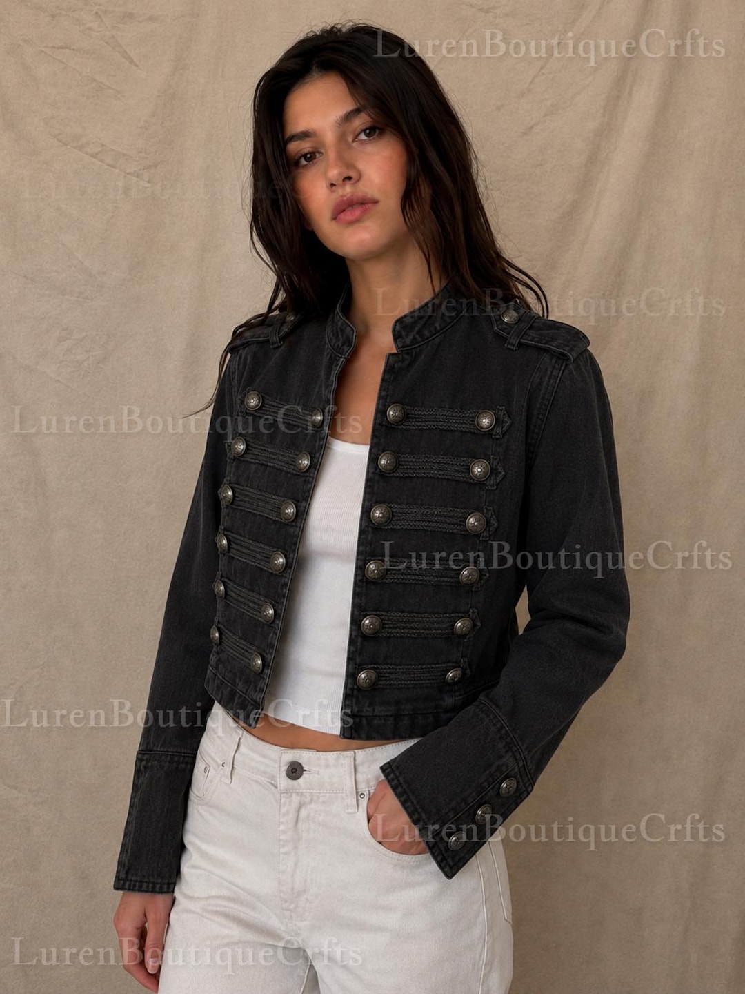 ジャケット・アウター y2k goth military Jacket 00s archive Y2K Gothic Military Jacket Women, Cropped Black Grunge Jacket, Emo