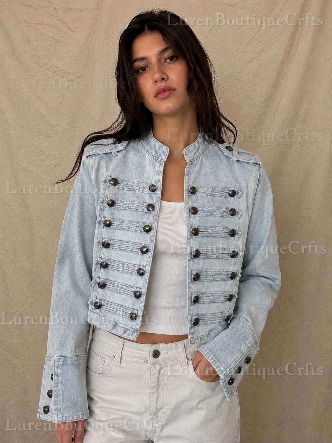 Y2K Gothic Military Jacket Women, Cropped Black Grunge Jacket, Emo