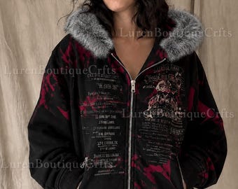 Sudadera con capucha y cremallera estilo Y2K, chaqueta grunge gótica emo, streetwear alternativo ciberpunk, sudadera con capucha de estilo vintage extragrande.