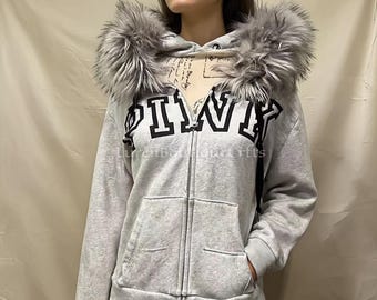 Y2K Gothic Fur Hood-hoody met rits voor dames | Vintage retro streetwear-jas | Zacht, warm herfst-/wintersweater met ritssluiting.