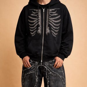 Y2k Grunge Skeleton Skull Zip up Hoodie - Etsy UK