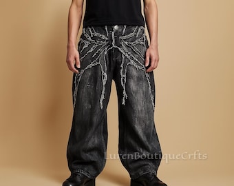 Vintage 80s DEVIL Embroidered Dark Wash Denim With White Contrast