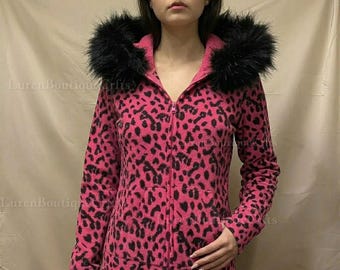 Felpa con cappuccio rosa leopardata, giacca con zip stile Y2K, felpa con cappuccio in pelliccia, streetwear estetico, moda anni 2000, top invernale comodo, regalo per lei