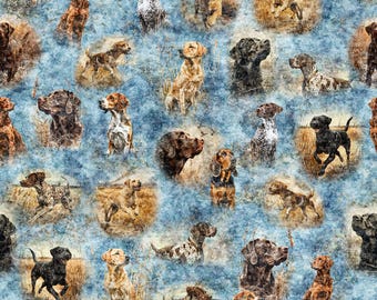 Forest Field and Stream - 31407-B - Blue Hunting Dogs - QT Fabrics