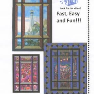 May include: A promotional image for a quilting pattern titled "Modern Window." The image features three sample quilt designs with window-like frames. The text "Fast, Easy and Fun!!!" is displayed, along with "2 Sizes Available."