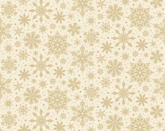 Poinsettias at Christmas Snowflakes Cream Foil - Riley Blake