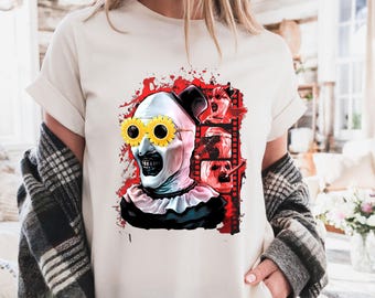 Comfort Colors Art The Clown Terrifier Shirt, Scary Horror Clown Shirt, Creepy Heart Hands Tee, Spooky Slasher Fan Gift Unisex