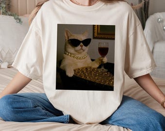 Rich Cat Print Shirt, Funny Cat Meme T-Shirt, Vintage Unhinged Cat Tee, Silly Sarcastic Cat Graphic Shirt, Weird Humor Unisex Shirt