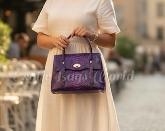 Top Henkel Tasche Python Dunkellila Leder | Hergestellt mit Präzision und bringt die Schönheit