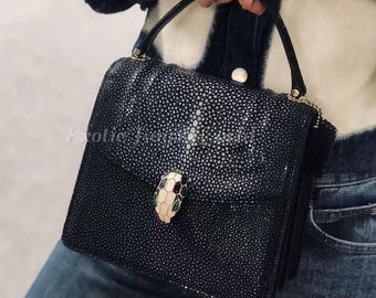 Top Handle Bag Stingray Black Leather | Made with Precision and Brings the Beauty