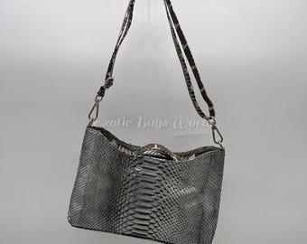 Top Handle Bag Python Gray Leather | Made with Precision and Brings the Beauty