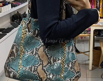 Top Handle Bag Python Earl Blue Multicolor Leather | Made with Precision and Brings the Beauty
