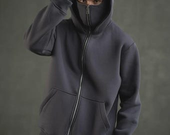 Balaclava Hoodie | Face Mask Hoodie | Ninja Full Zip Top | Street Wear Hoodies