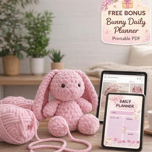 No Hook No Needle Bunny Pattern - Finger Knitting Crochet Plushie - Easy Beginner Hand Knitting Project-FREE Bunny Daily Planner Included
