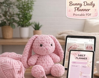 No Hook No Needle Bunny Pattern - Finger Knitting Crochet Plushie - Easy Beginner Hand Knitting Project-FREE Bunny Daily Planner Included