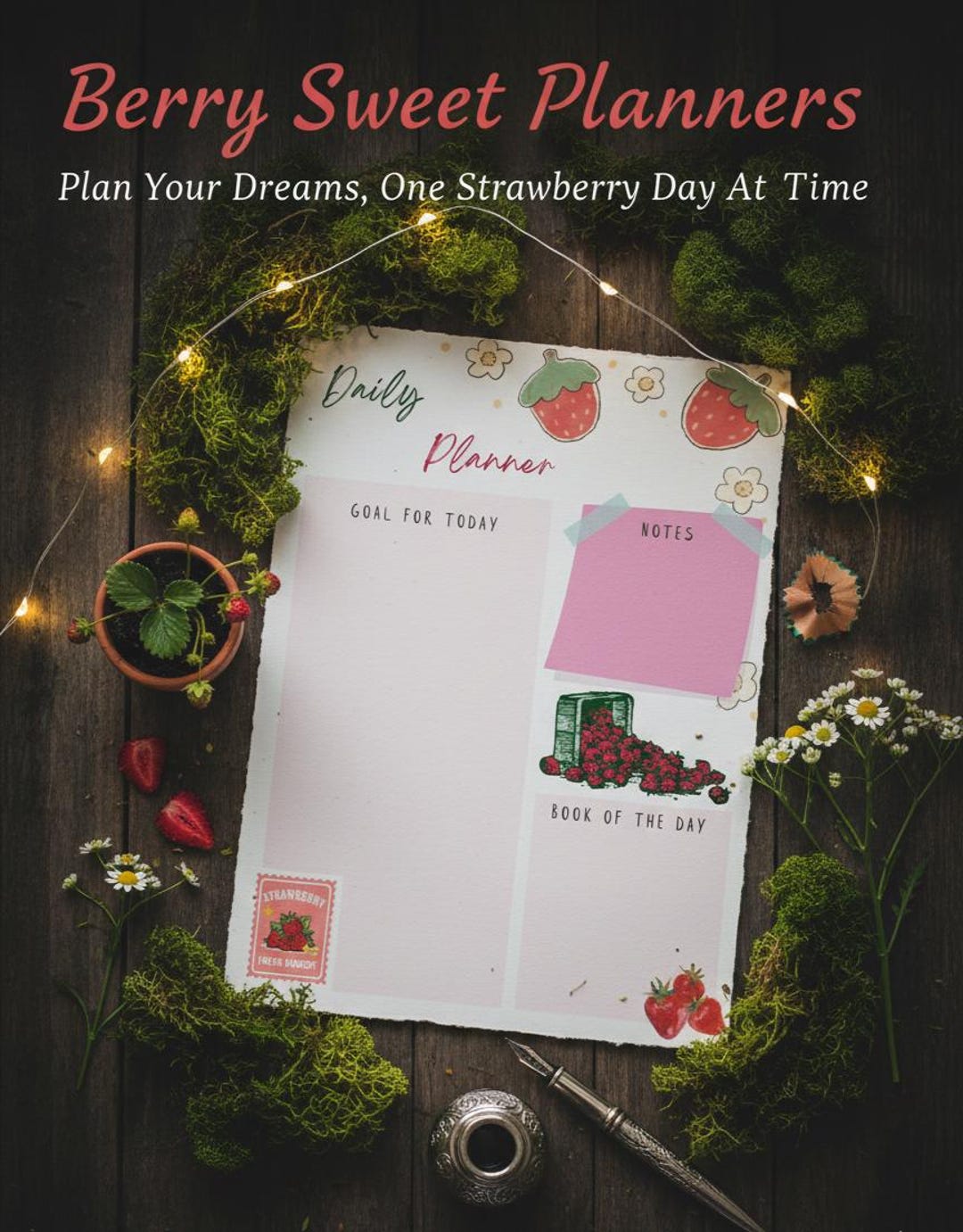 Strawberry Daily Planner Printable, Cottagecore Journal Page, Aesthetic ...