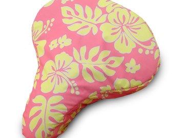 Pink Lemonade Hibiscus Cushioned Padded Waterproof Adjustable Fun Bike Bicycle Seat Cover