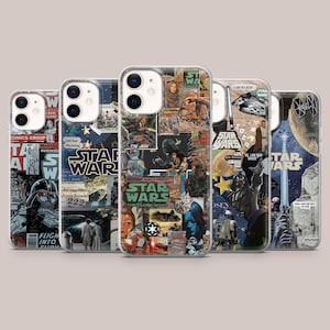 May include: Five clear phone cases with Star Wars comic book collage designs. The cases feature images of Darth Vader, Luke Skywalker, and other characters. Text includes "STAR WARS", "COMICS GROUP", and "MARVEL".
